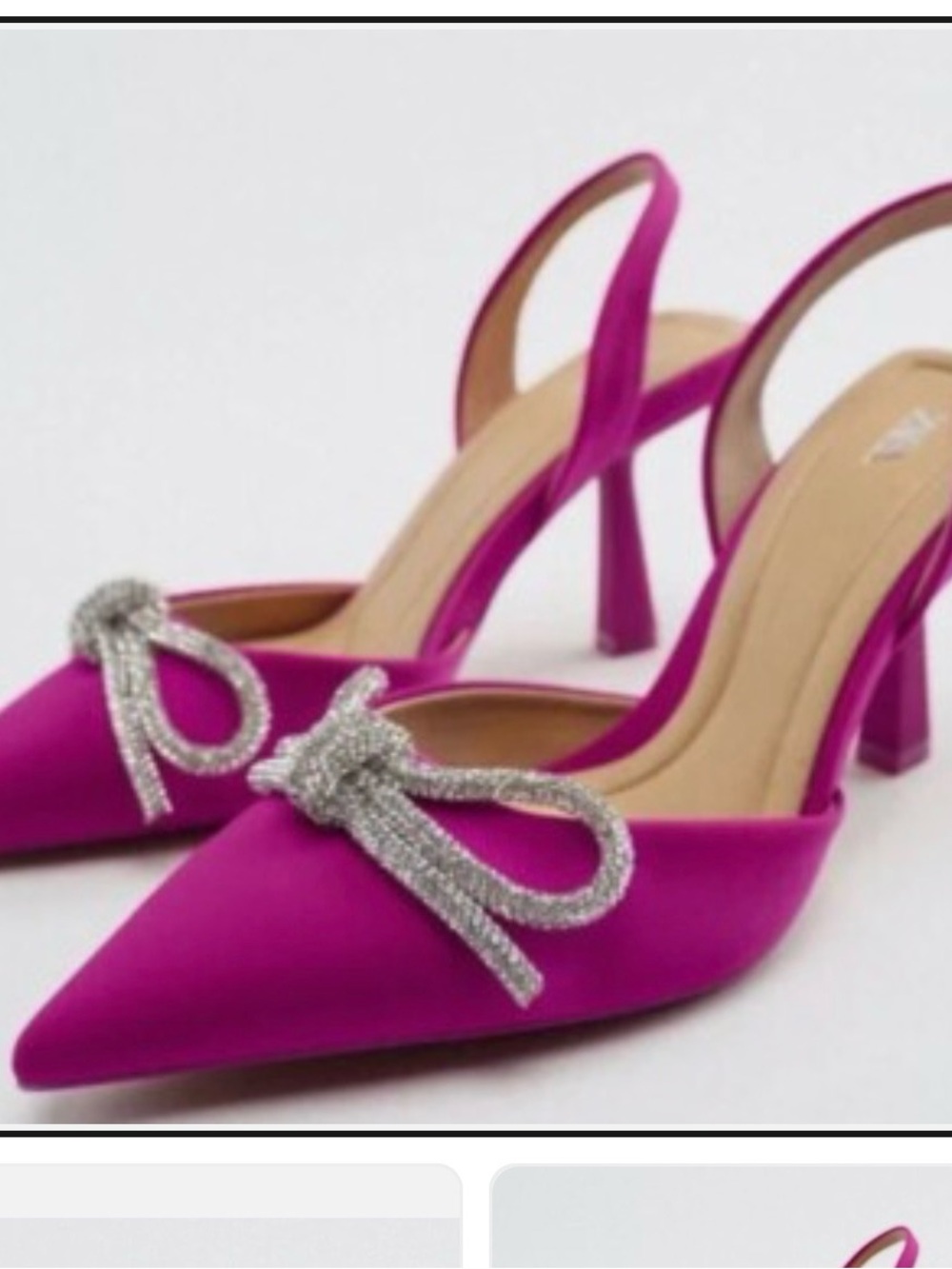 ZARA WOMEN EMBELLISHED BOW HEELED SLINGBACKS FUCHSIA SATIN EFFECT SHOES SZ (8)